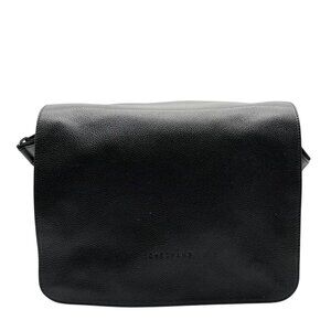 Longchamp Black Pebbled Leather Flap Crossbody Bag